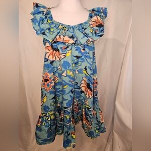 Cleobella Organic Cotton Floral Ruffle Halter Mini Dress Blue Size M